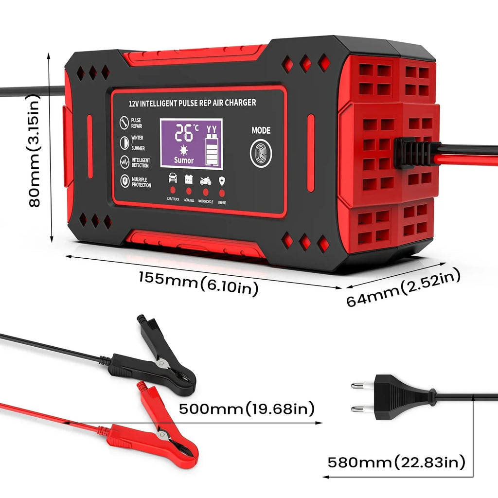 6A 12V Smart Car Battery Charger Lead-Acid Battery Red