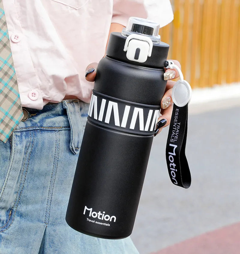 800ML Sports Vacuum Flask with Straw Black