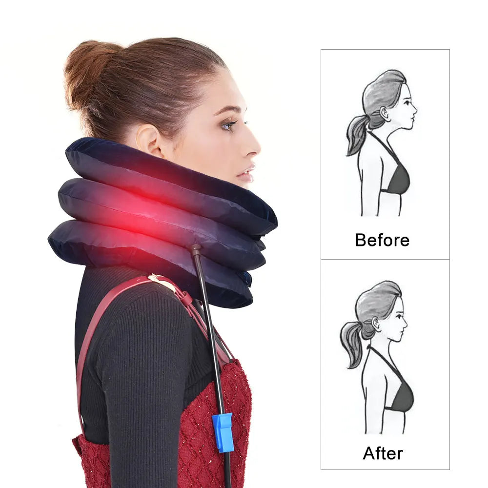 Inflatable Cervical Neck Traction Pillow Pain Relief Device Blue