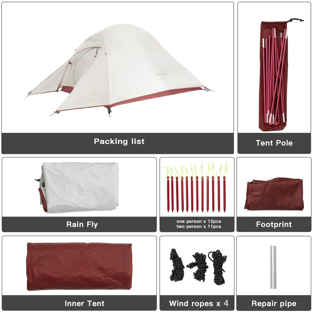 Ultralight 2-Person Backpacking Tent 20D Nylon Waterproof White