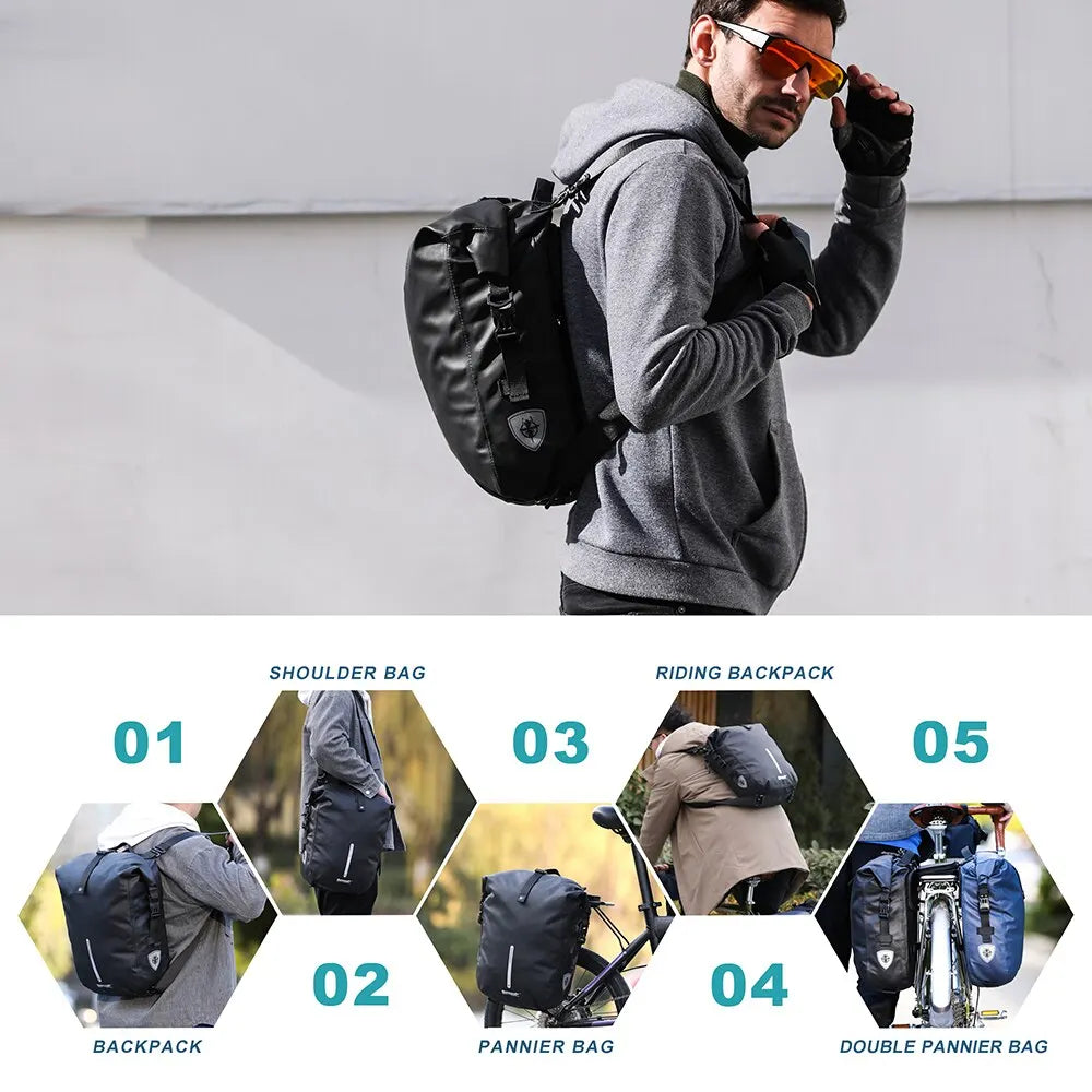 20L Waterproof Bike Pannier Rack Cycling Bag Black