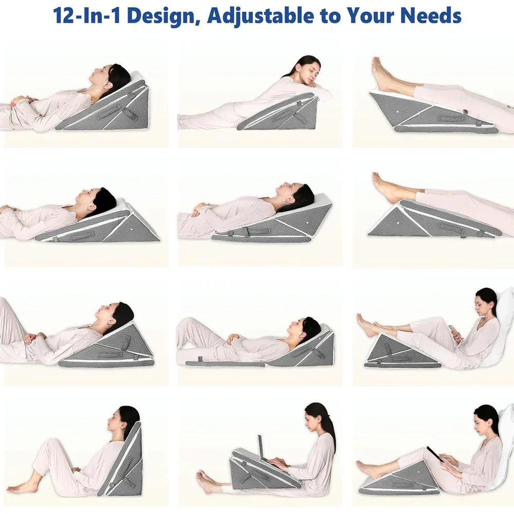 Adjustable Wedge Pillow Set Ergonomic Triangle Pillow Headrest Grey