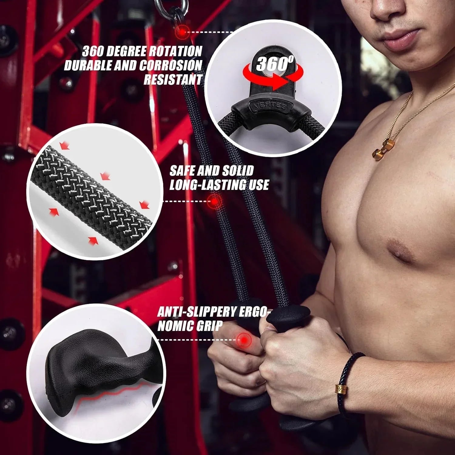 Rope Pulldown Attachment Cable Handle Black