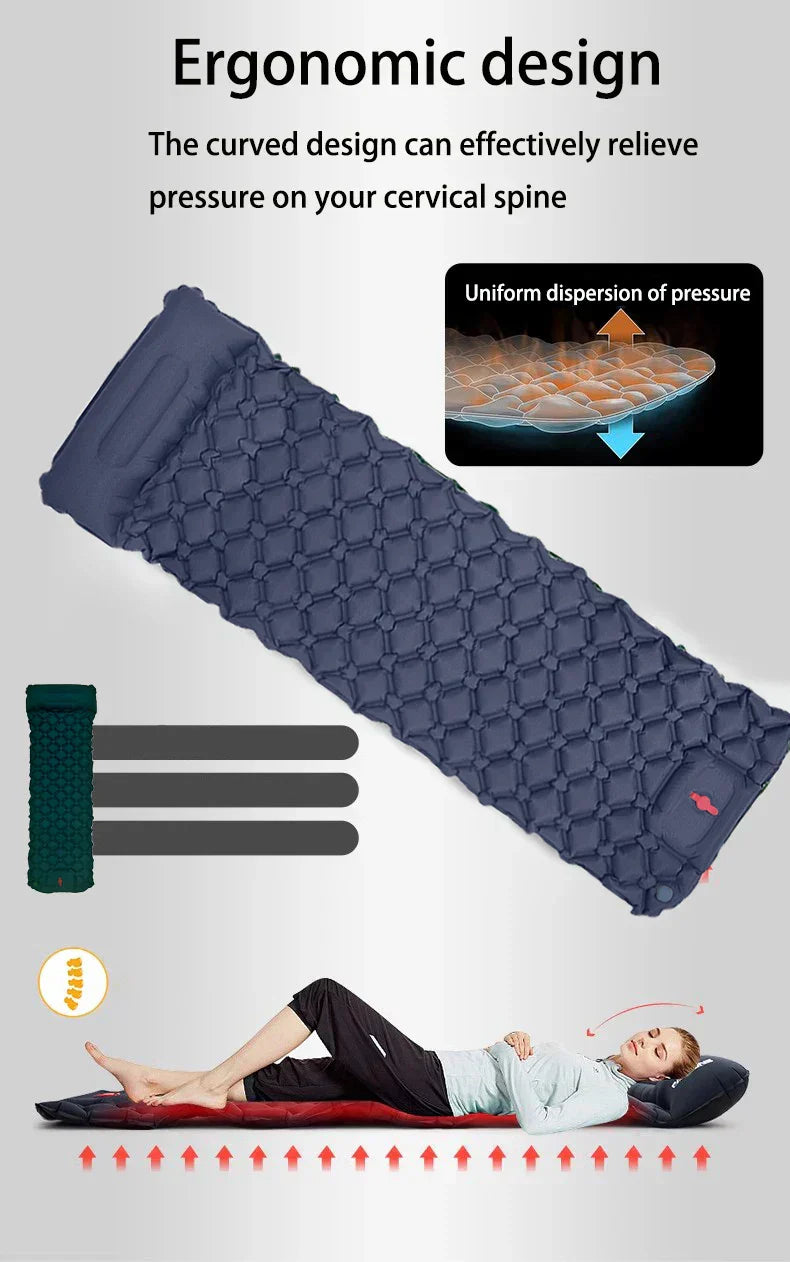 Outdoor Ultralight Camping Sleeping Pad with Built-in Pump and Headrest