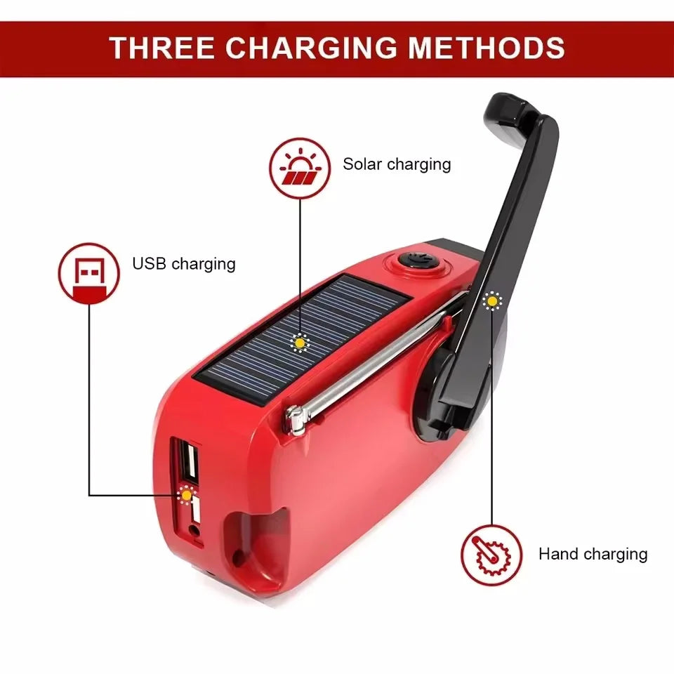 Solar Emergency Radio Power Bank Red