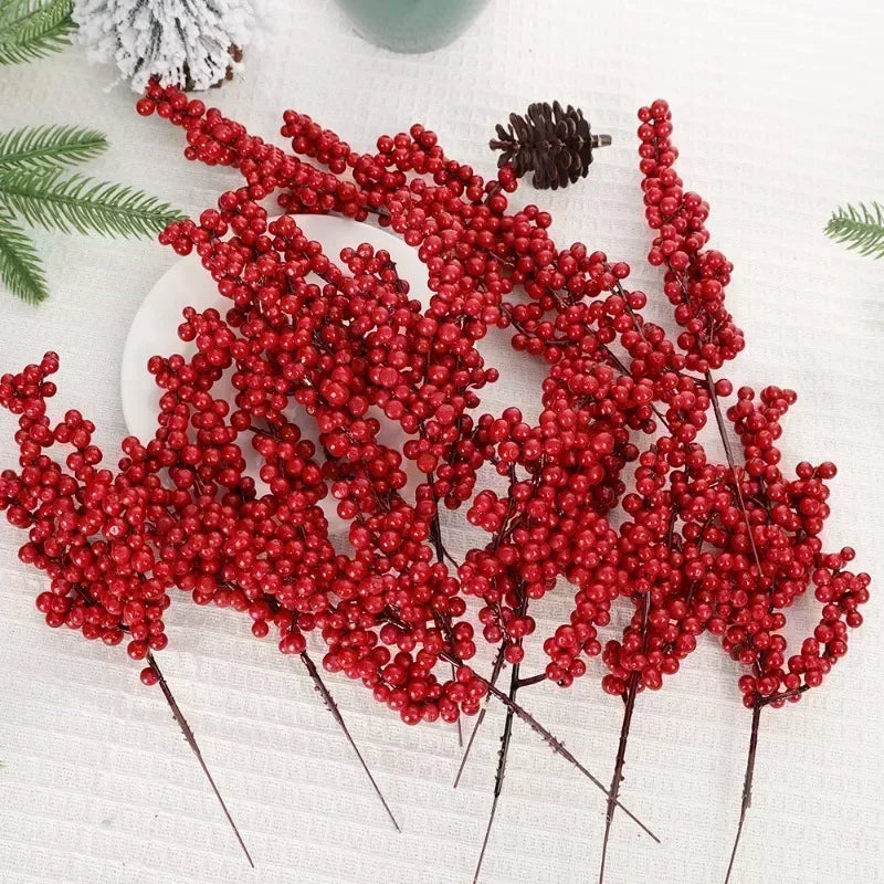 20pcs Artificial Red Berry Branches for Christmas Tree Decoration - 22cm