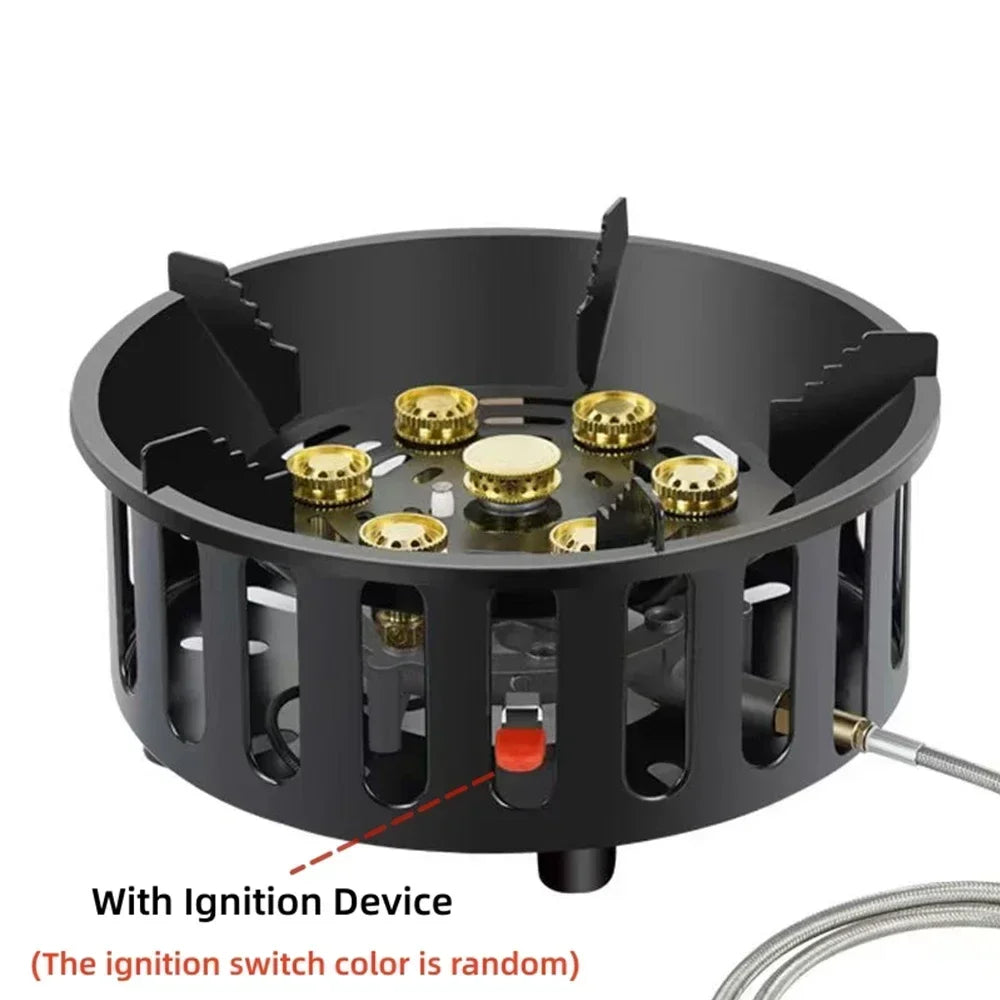 19800W 7-Core Windproof Camping Stove High-Power Gas Burner Black