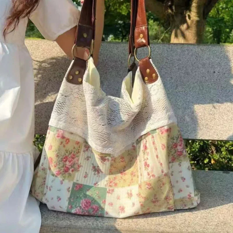 Bohemian Floral Patchwork Tote Bag