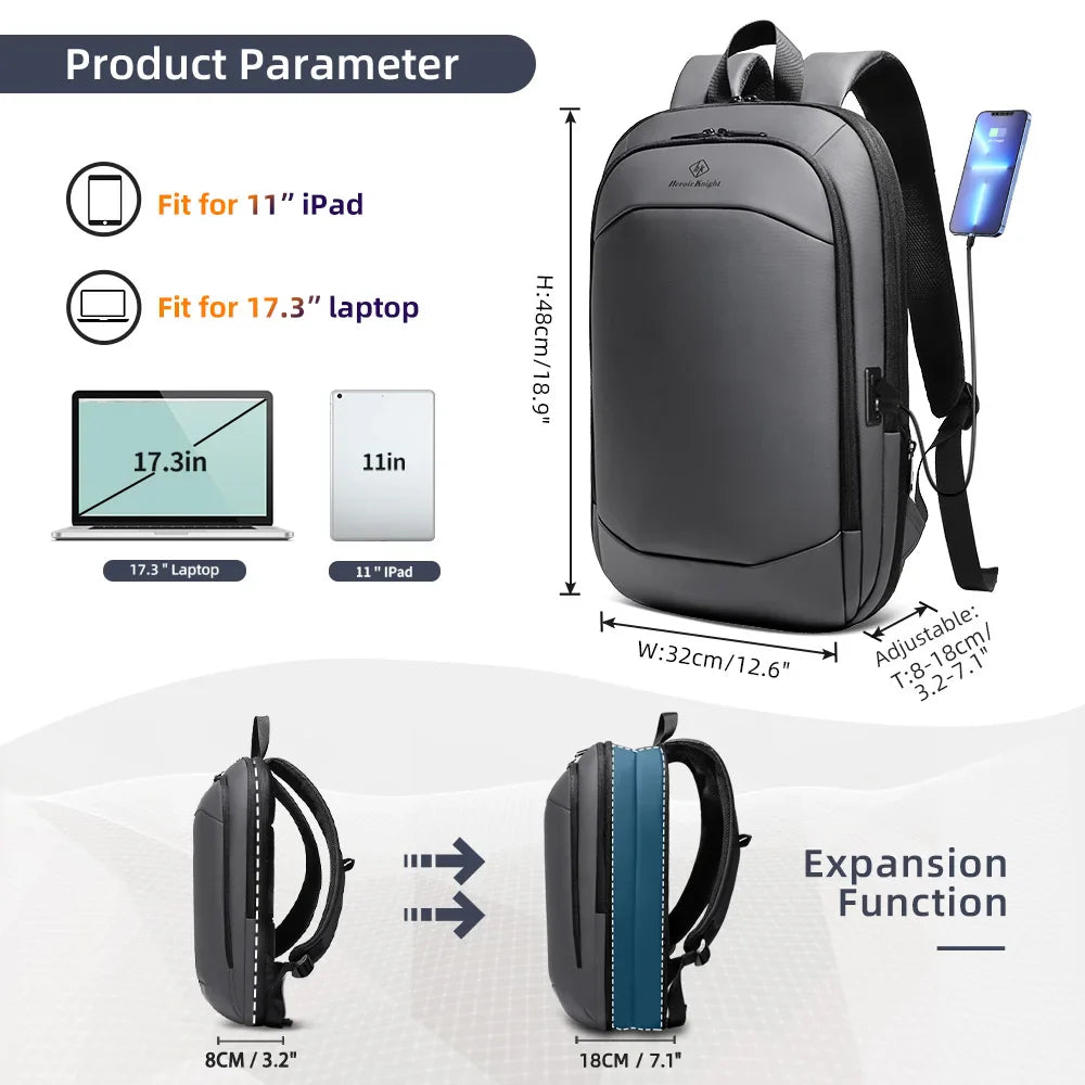 17-Inch Laptop Backpack with USB Port Grey