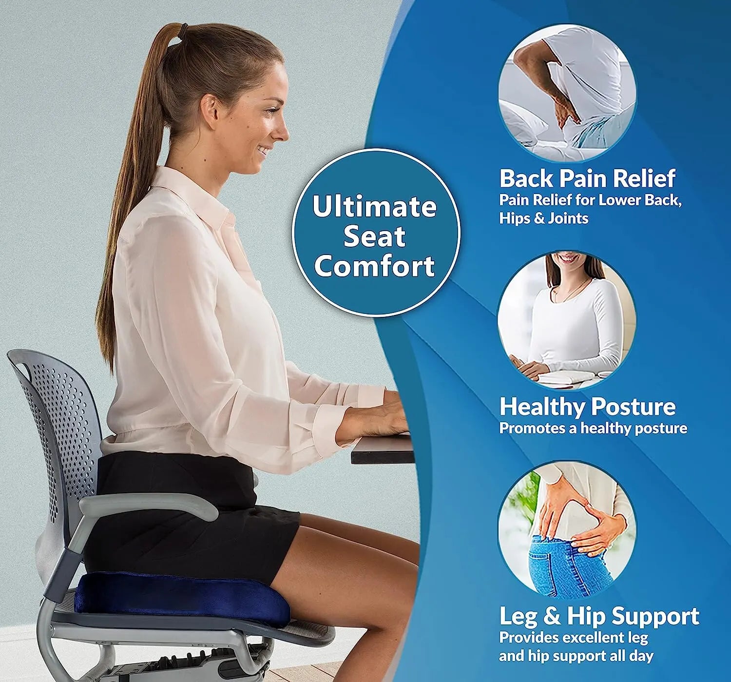 Gel Memory Foam Cushion Non-Slip Coccyx Support Pad Grey