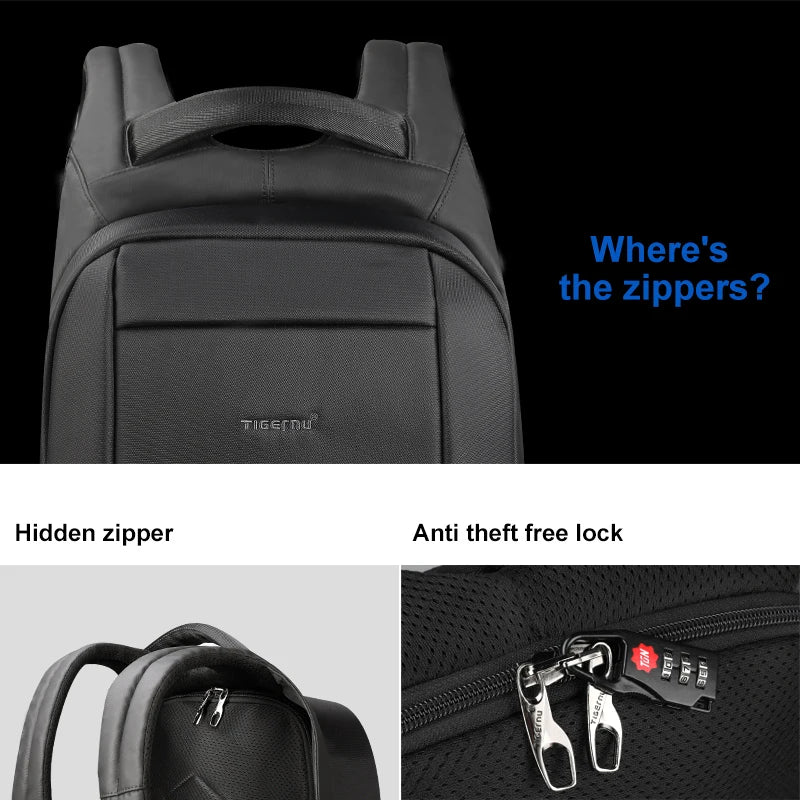Anti-Theft Laptop Backpack USB Port Black