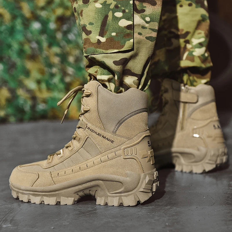 Mens Tactical Desert Combat Ankle Work Boots (Khaki)