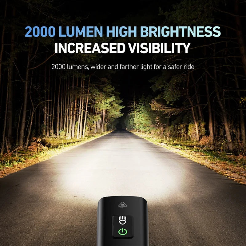 2000 Lumens LED Rechargeable Bike Light Set Front Rear Black