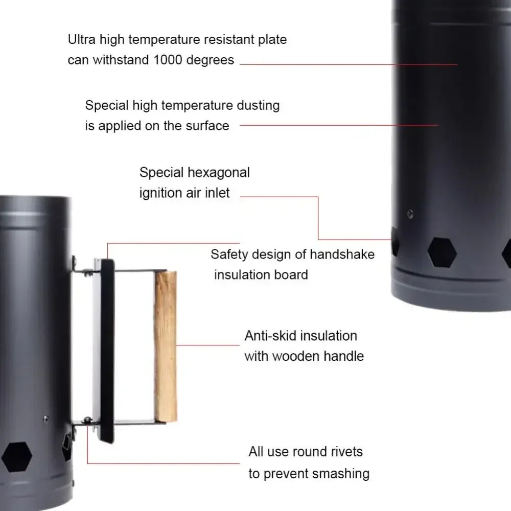 Charcoal Starter Chimney Spark Bucket Black