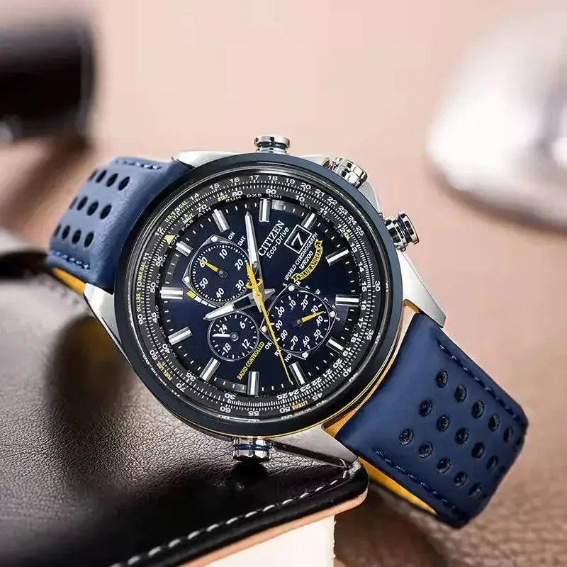 Men's Quartz Watch Waterproof Stainless Steel (Blue Rubber belt)