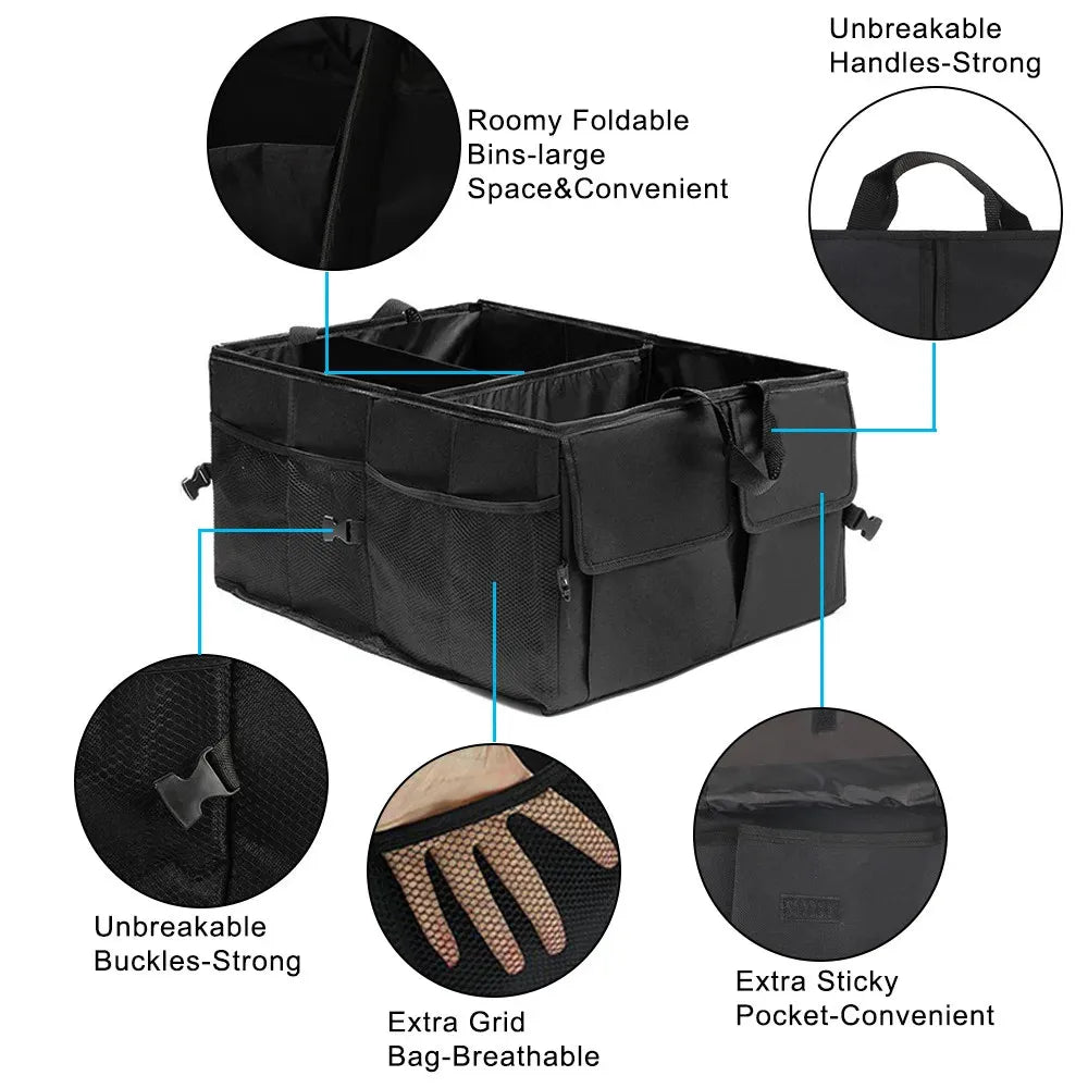 Large-Capacity Collapsible Car Trunk Storage Box Universal Cargo Organizer Black