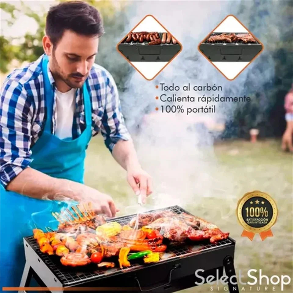 Portable Charcoal BBQ Grill Stainless Steel Mini Outdoor Cooking Kit (Black)