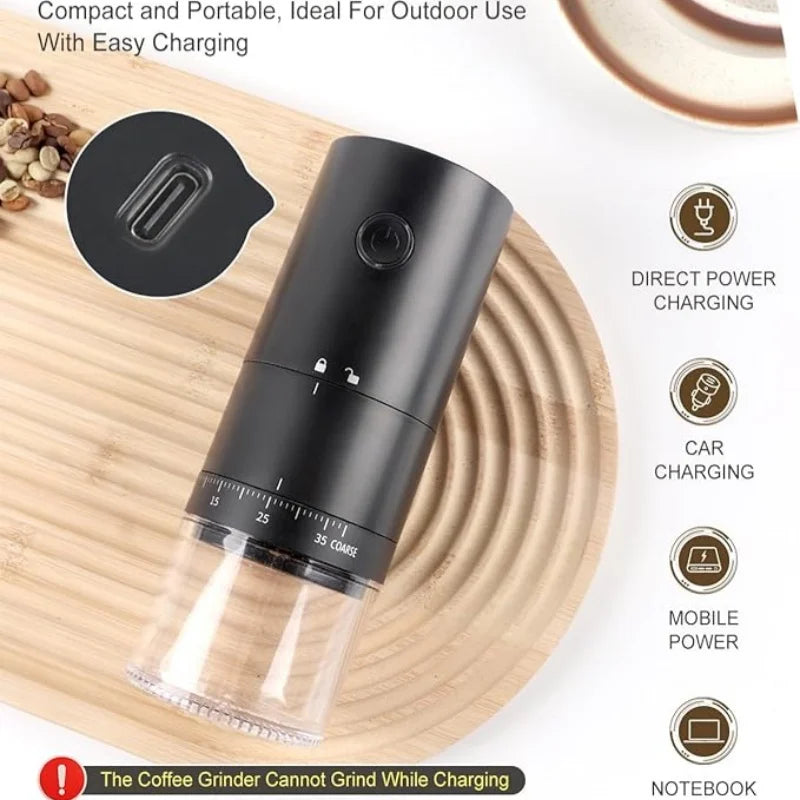 Portable Electric Coffee Grinder 38 Setting Adjustable Ceramic Burr Black
