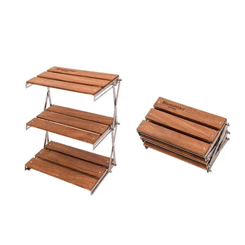 Portable 3-Tier Camping Rack Foldable Brown