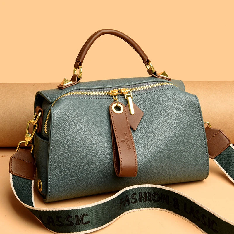 Crossbody Tote Bag Solid PU Leather Shoulder Women (Green)