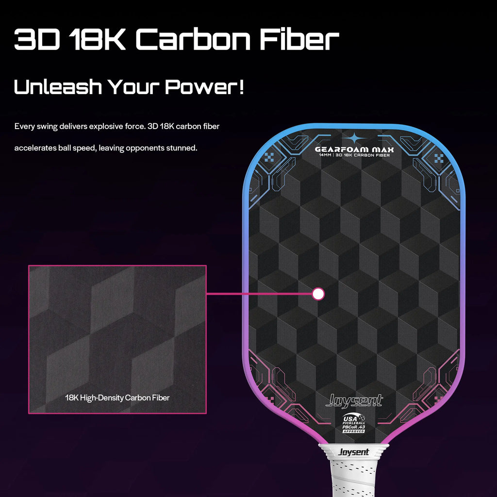 18K Raw Carbon Fiber Thermoformed Pickleball Paddle – 14mm Foam Core