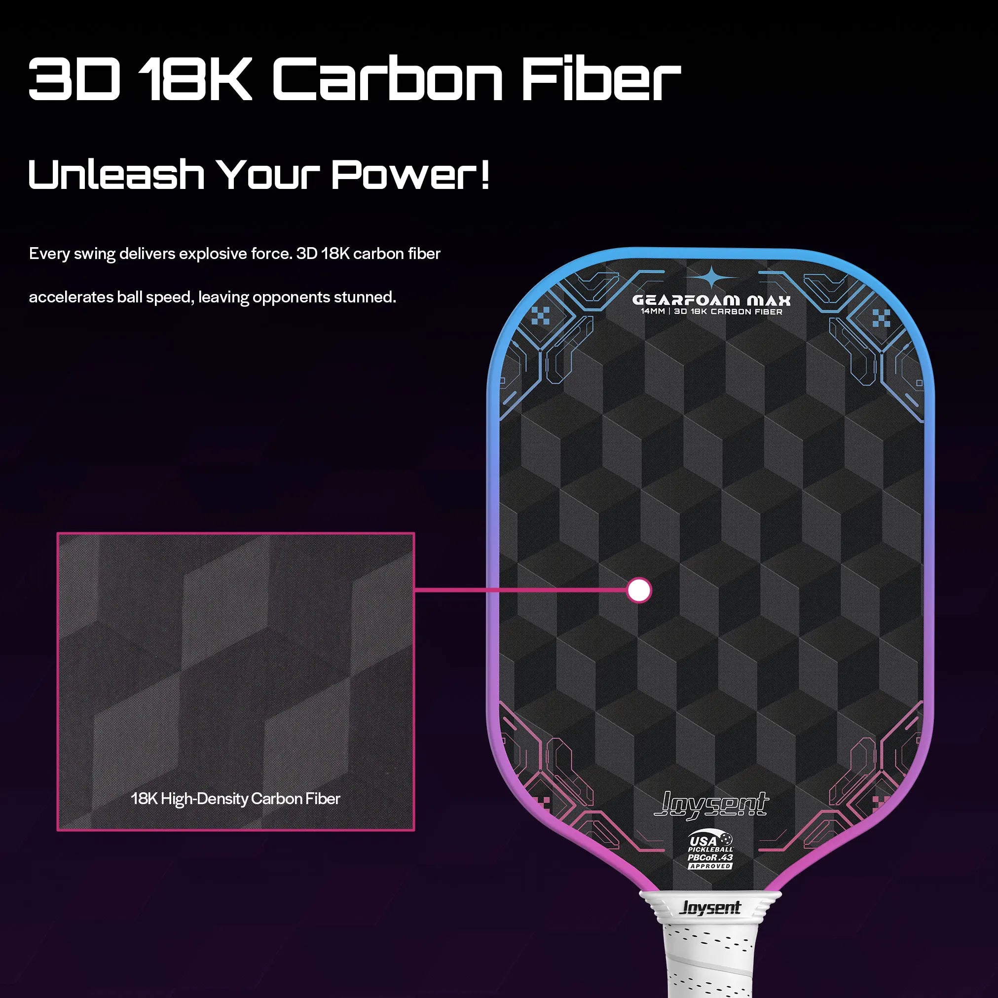 18K Raw Carbon Fiber Thermoformed Pickleball Paddle – 14mm Foam Core