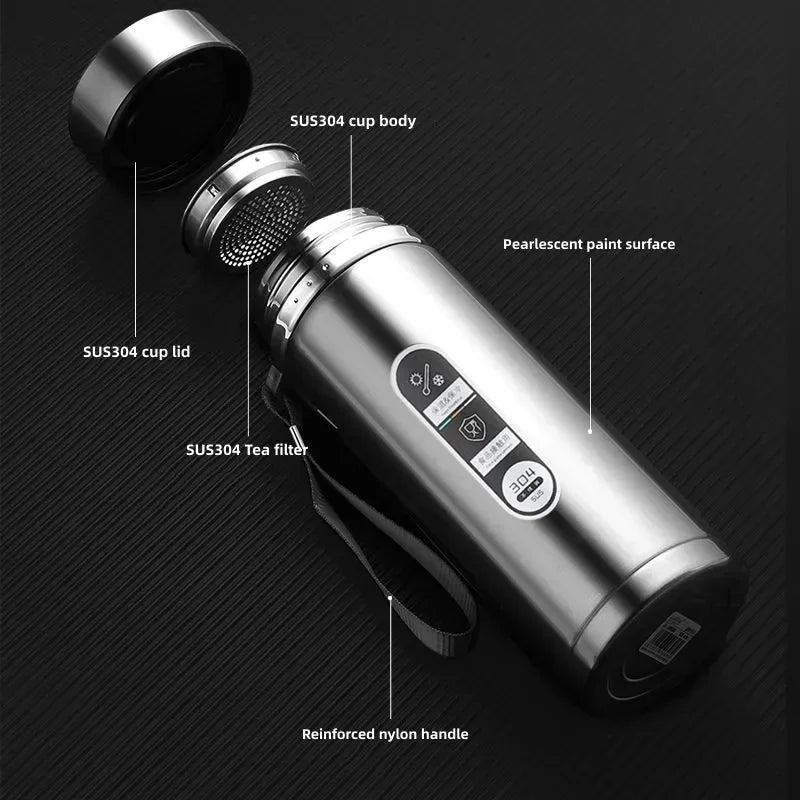 Thermos Bottle with LED Temperature Display Silver