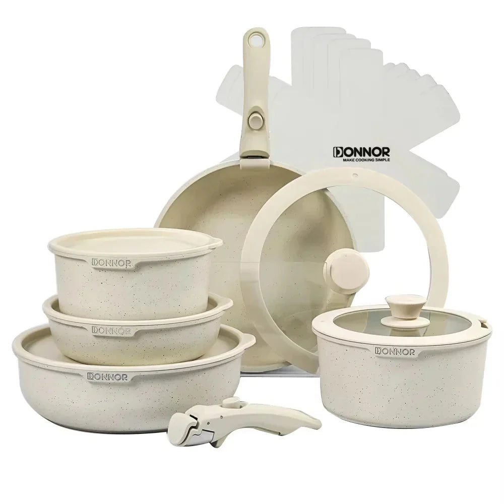 Non-Stick Die-Cast Aluminum Cookware Set Induction-Compatible White