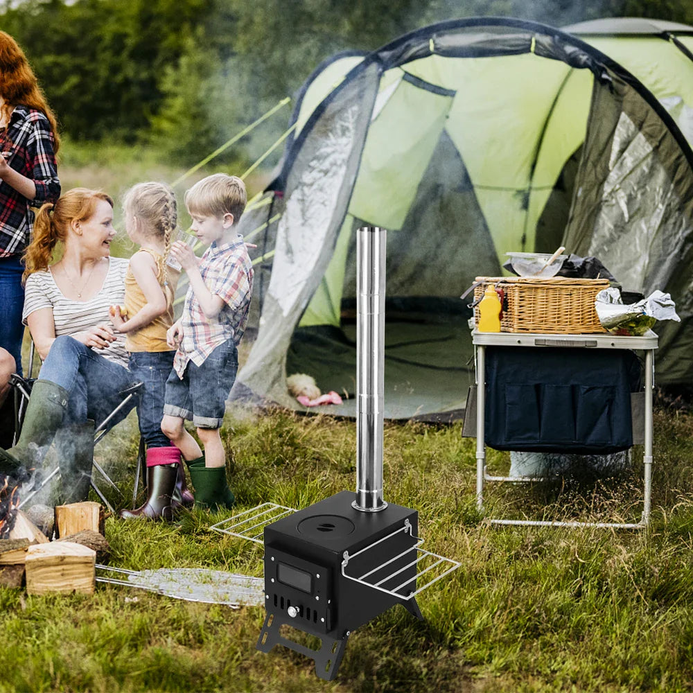 Foldable Stainless Steel Wood Burning Camping Stove with Viewing Window