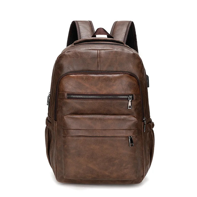 PU Leather Laptop Backpack Dark Brown