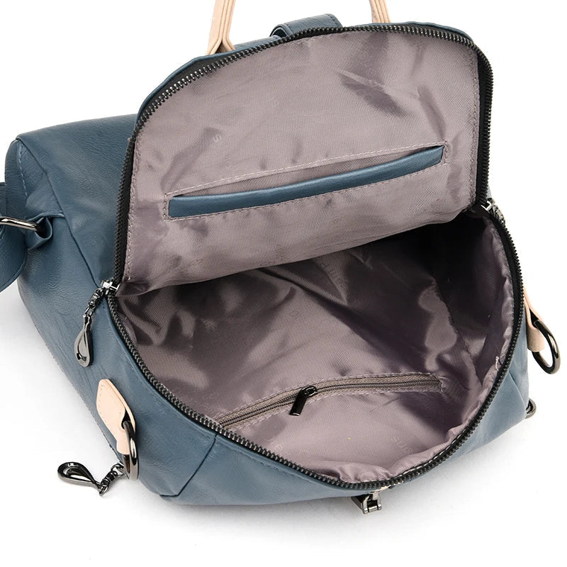 Women’s Soft PU Leather Fashion Backpack Blue