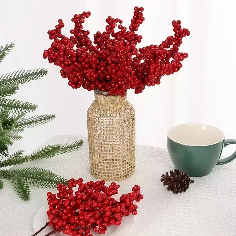20pcs Artificial Red Berry Branches for Christmas Tree Decoration - 22cm