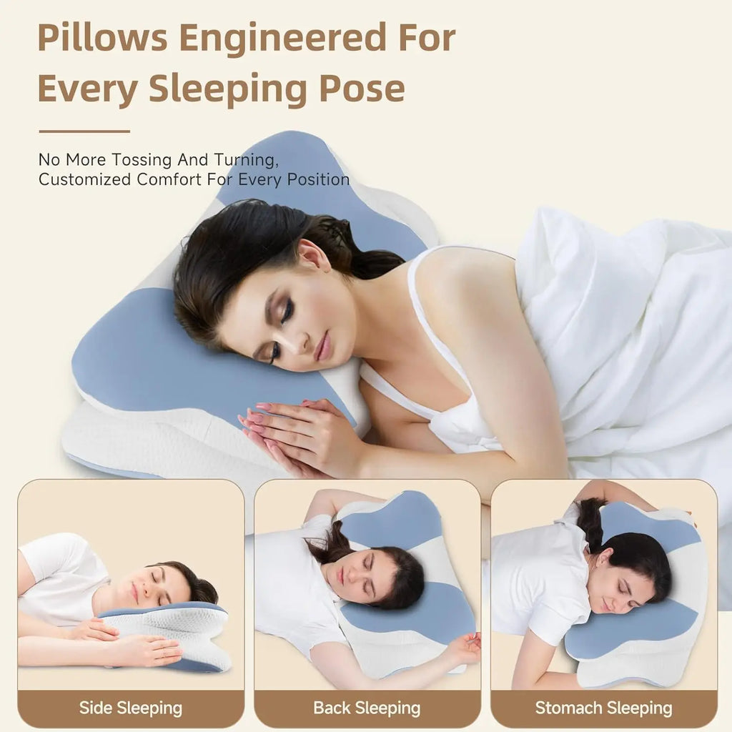 Ergonomic Wave Memory Foam Cervical Pillow Support Blue