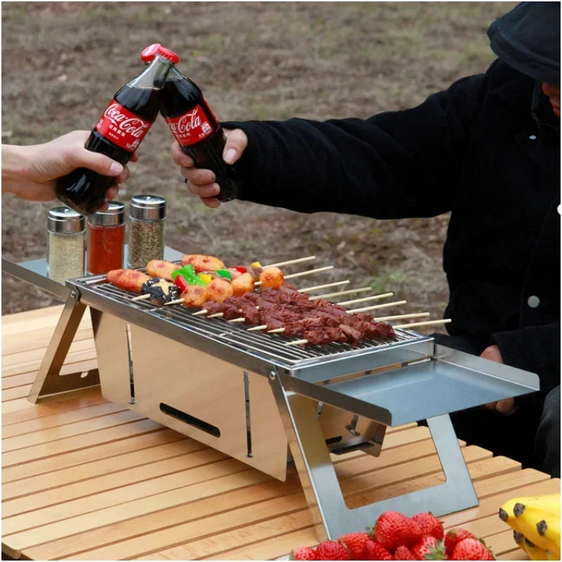 Stainless Steel Folding Charcoal Barbecue Stove BBQ Grill Rack Silver