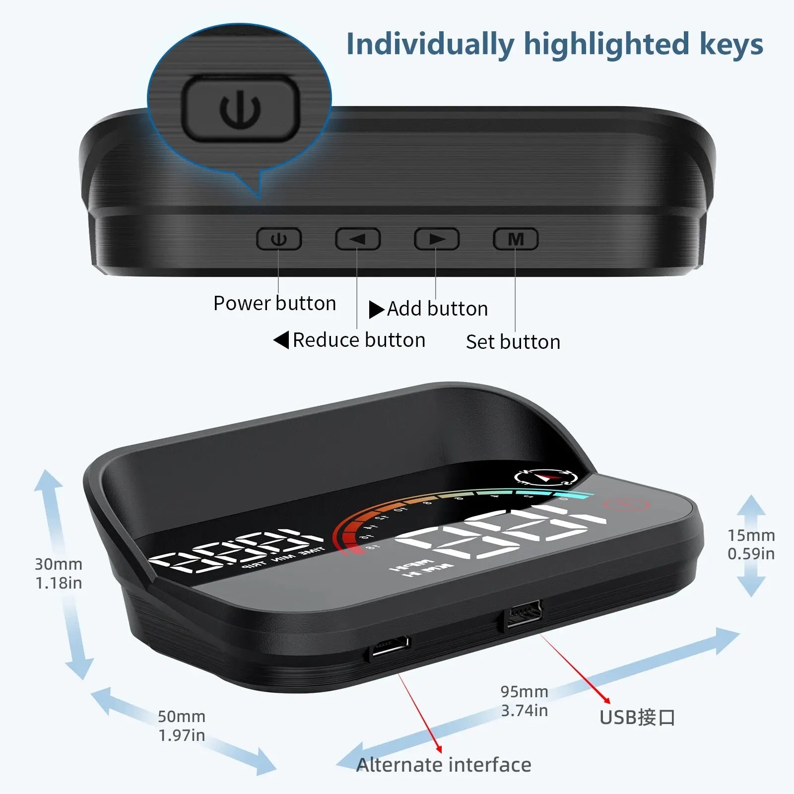 M22 GPS Head-Up Display Universal Speedometer Windshield Projector Black