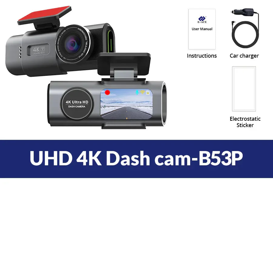 4K UHD Dual Lens Dash Cam Front Rear Night Vision Black