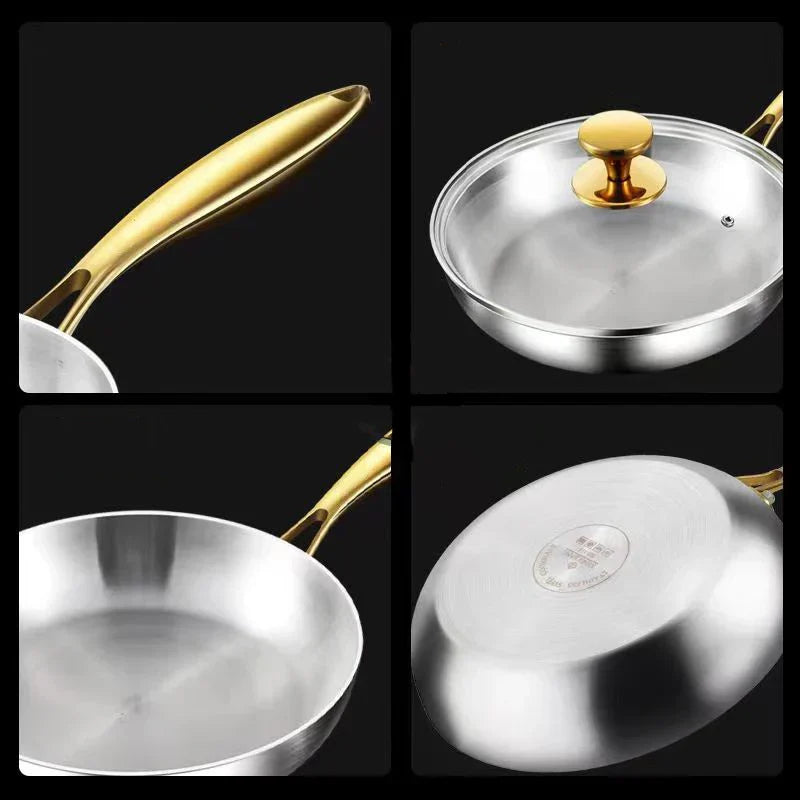 316 Stainless Steel Nonstick Frying Pan 7-Ply Wok Pan Silver