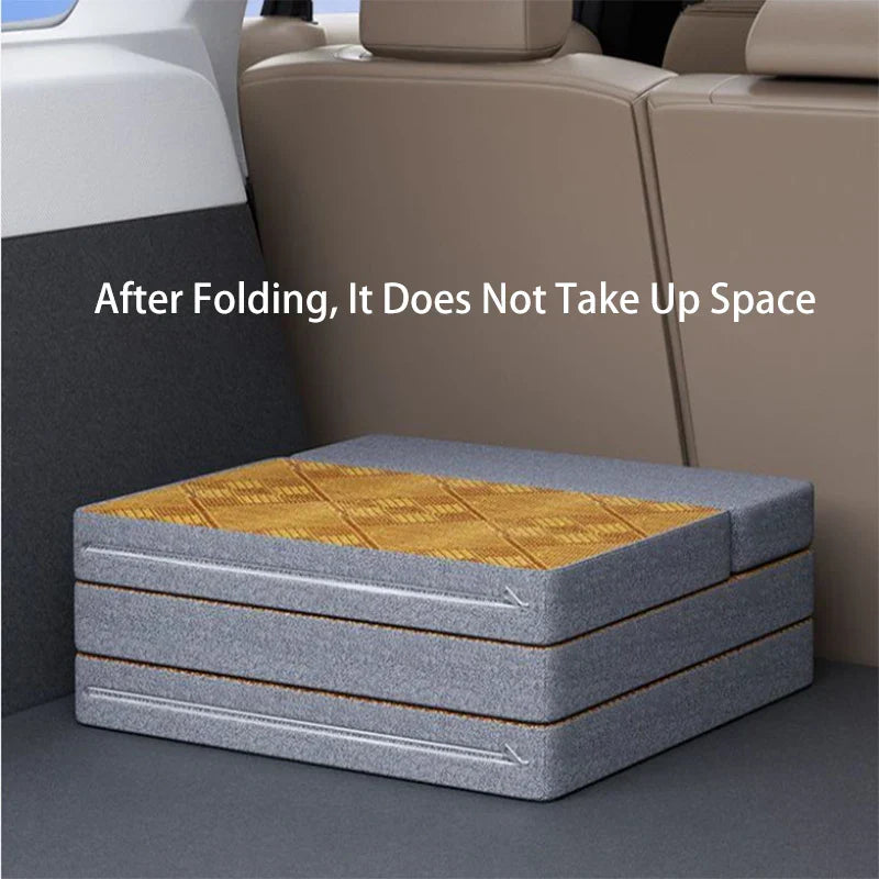 Non-Inflatable Car Travel Bed Folding Sleeping Pad with Pillow Brown
