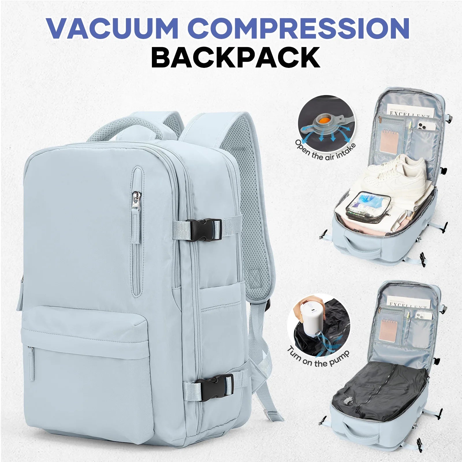 Vacuum Compression Laptop Backpack Blue