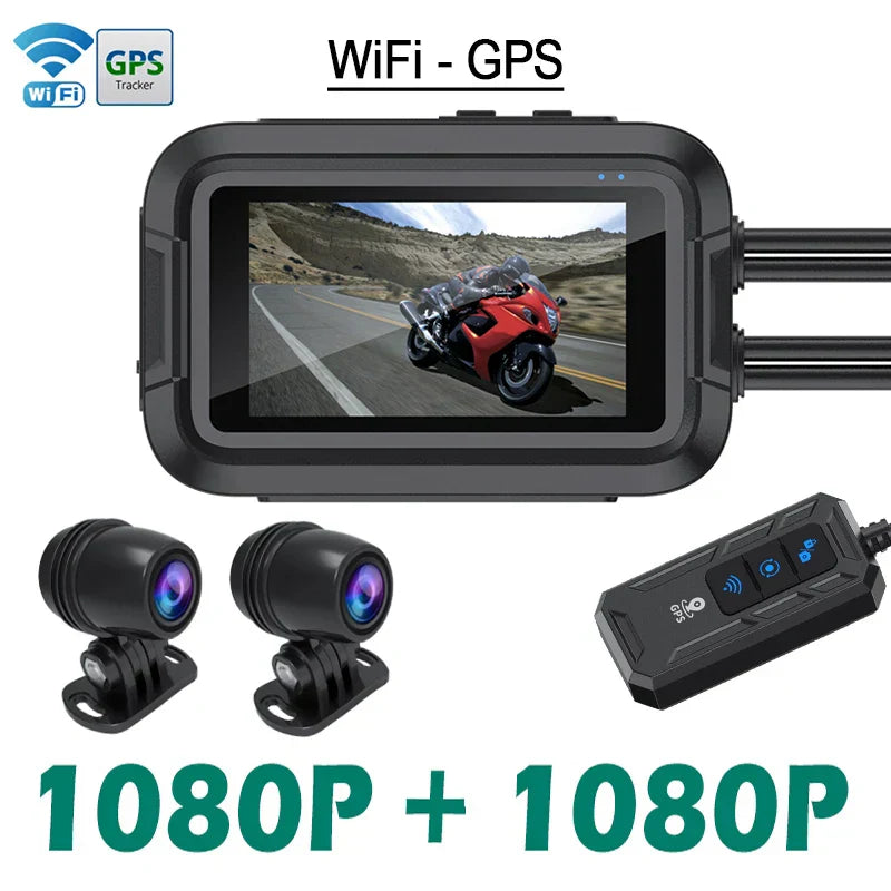 Dual 1080P Motorcycle Cam WiFi + GPS 64 GB Black