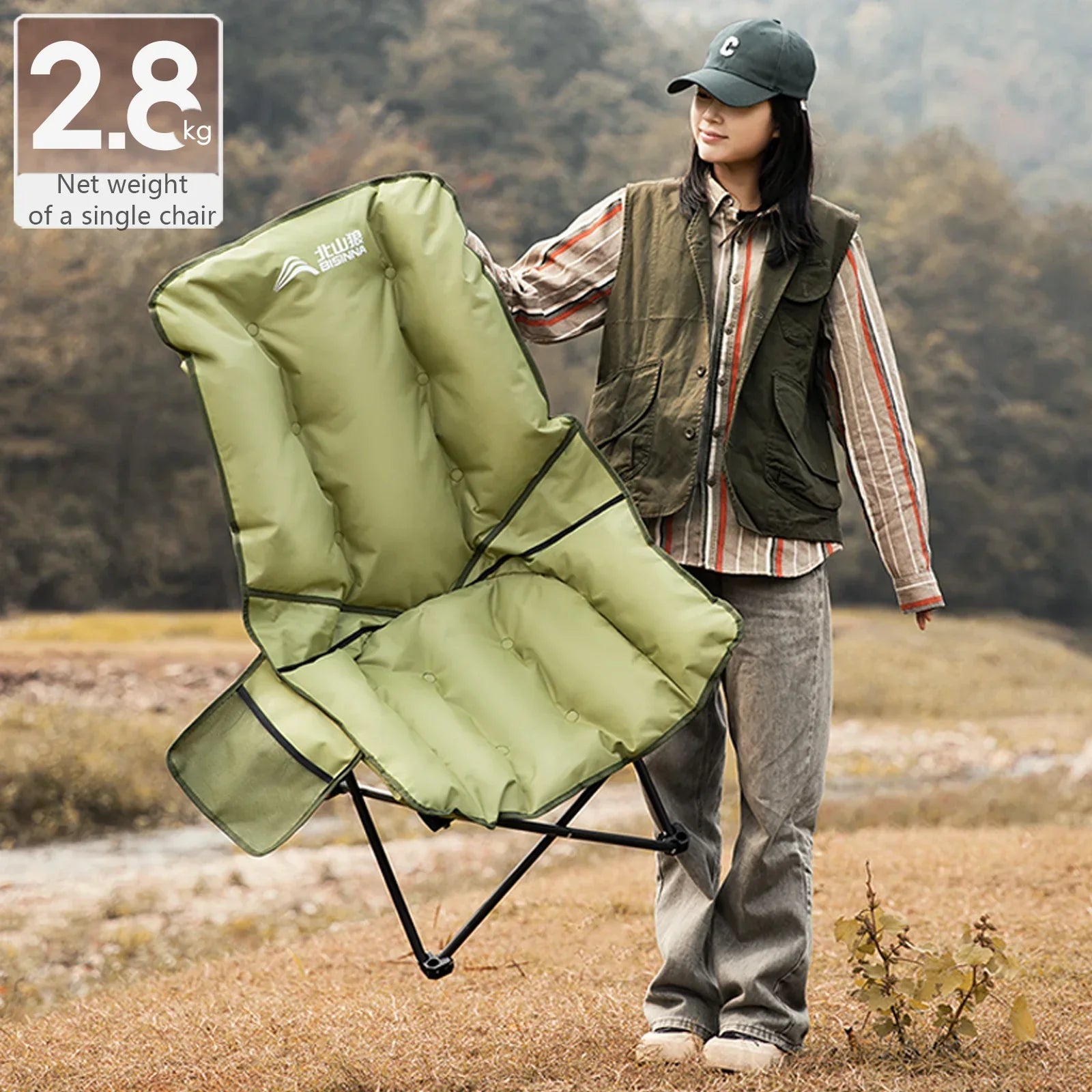High-Back Moon Chair with Hollow Cotton Padding Green