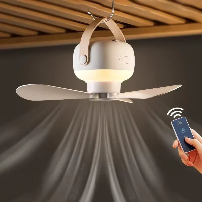 Portable Wireless Mini Ceiling Fan with LED Light & Remote Control