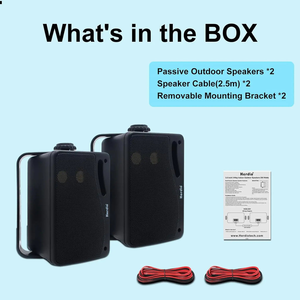 3-Way Waterproof Wall Mount Speakers Black