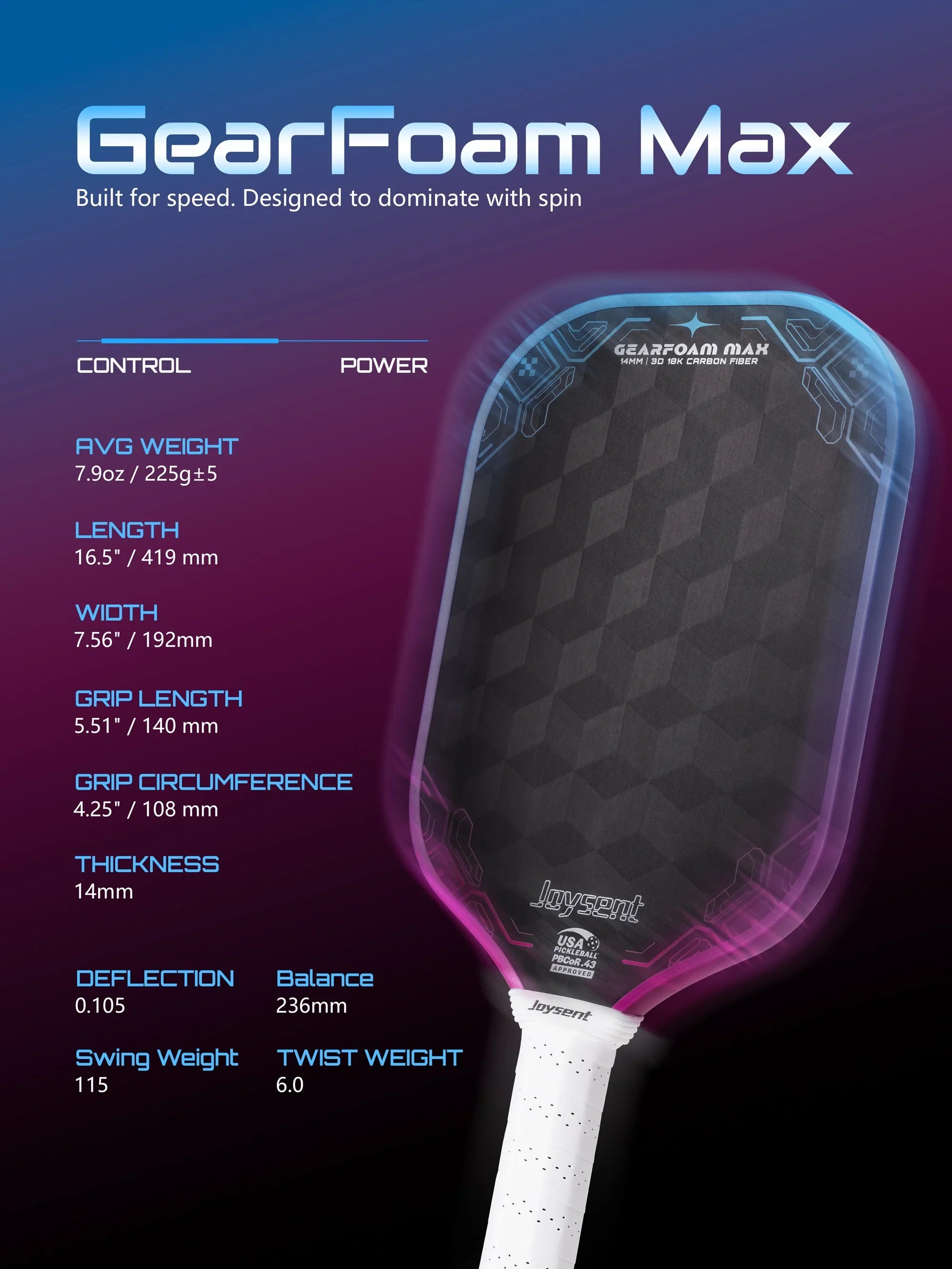 18K Raw Carbon Fiber Thermoformed Pickleball Paddle – 14mm Foam Core