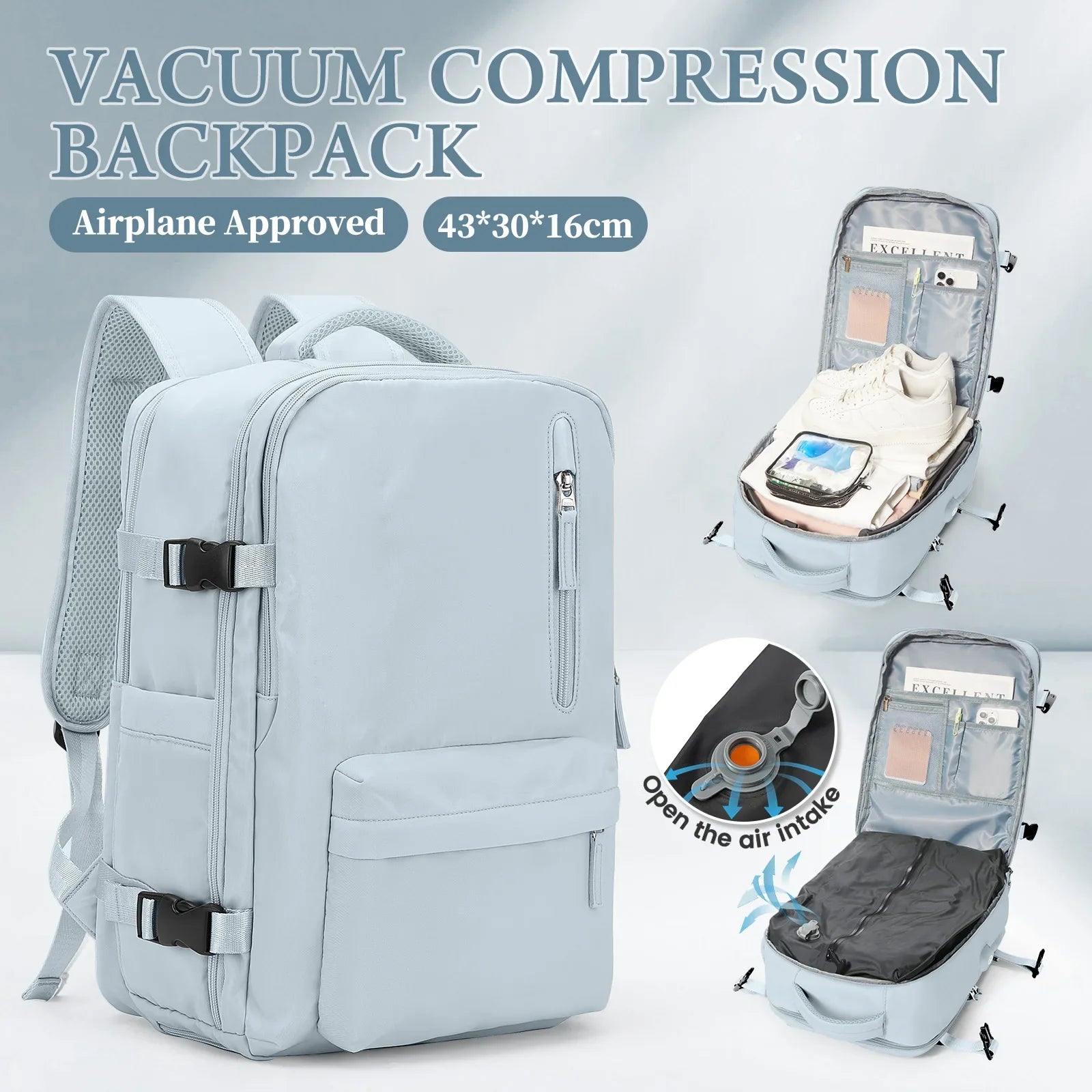 Vacuum Compression Laptop Backpack Blue
