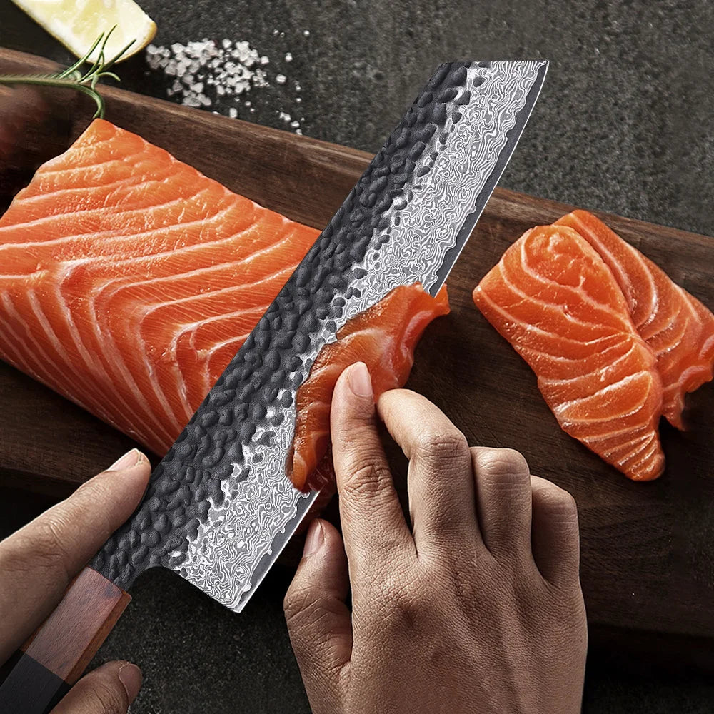 8.2-Inch Damascus Steel Cleaver Hand-Forged Knife Black