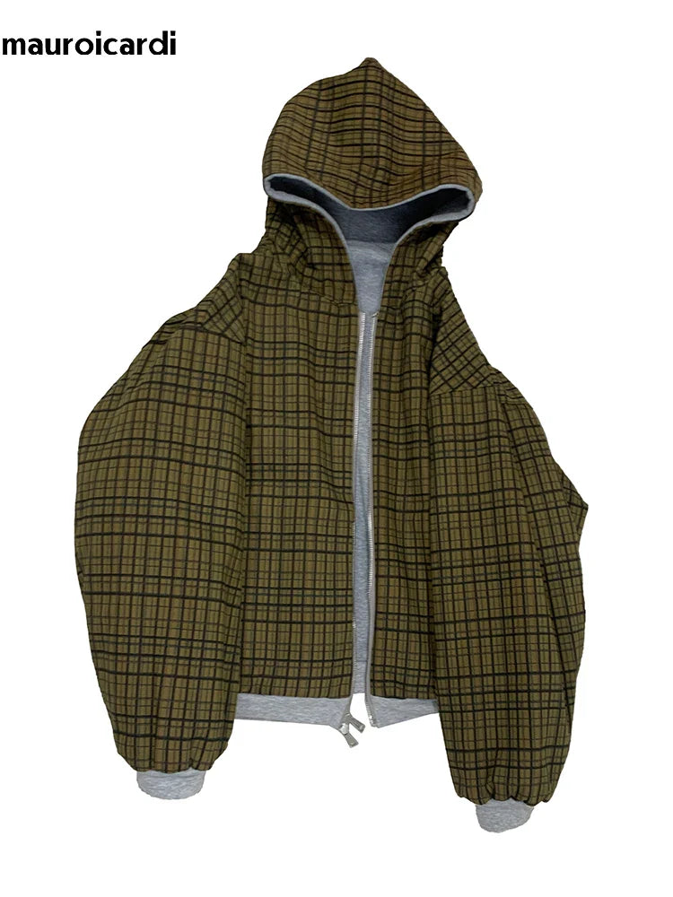 Reversible Plaid-Lined Oversized Hoodie