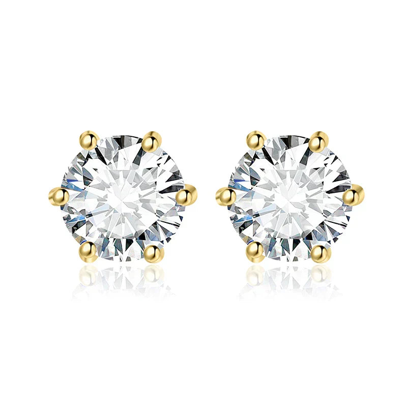 Earrings Stud Round 5A Zirconia for Women (Gold)