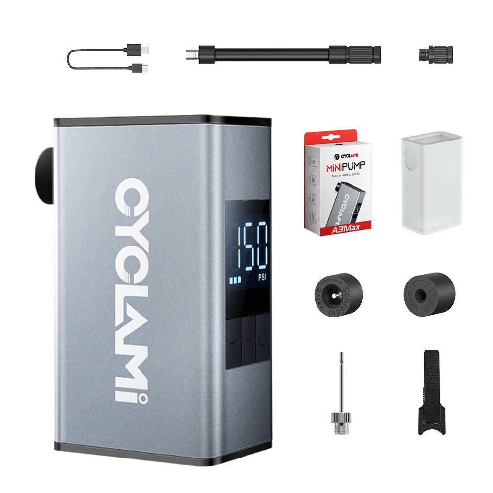 150 PSI Electric Bike Pump Aluminum Tire Inflator Silver