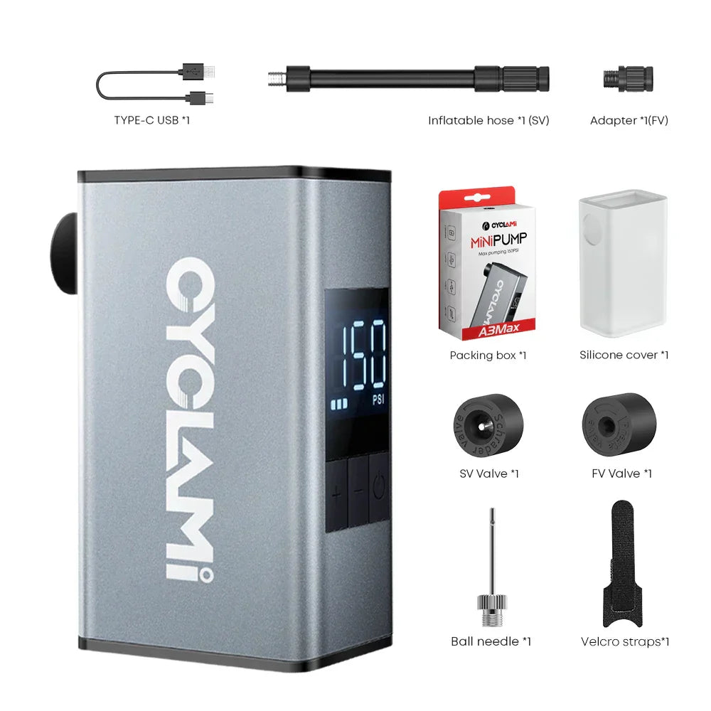 150 PSI Electric Bike Pump Aluminum Tire Inflator Silver